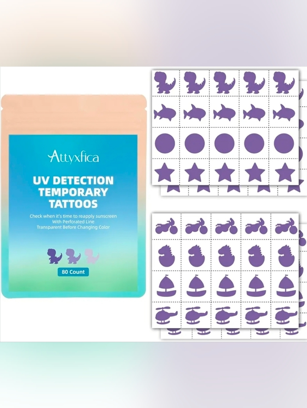 80 Count UV Temporary Tattoos Stickers for Sunscreen - UV Detection